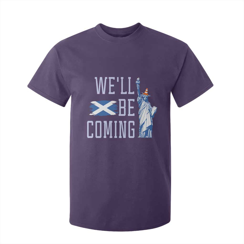 We'll Be Coming Scotland to USA T Shirt For Kid Scottish Fans Statue of Liberty TS02 Purple Print Your Wear