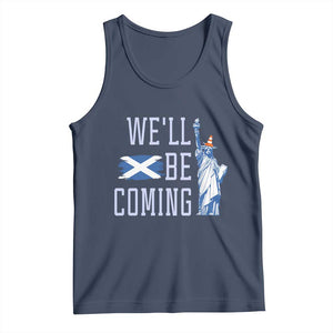 We'll Be Coming Scotland to USA Tank Top Scottish Fans Statue of Liberty TS02 Navy Print Your Wear