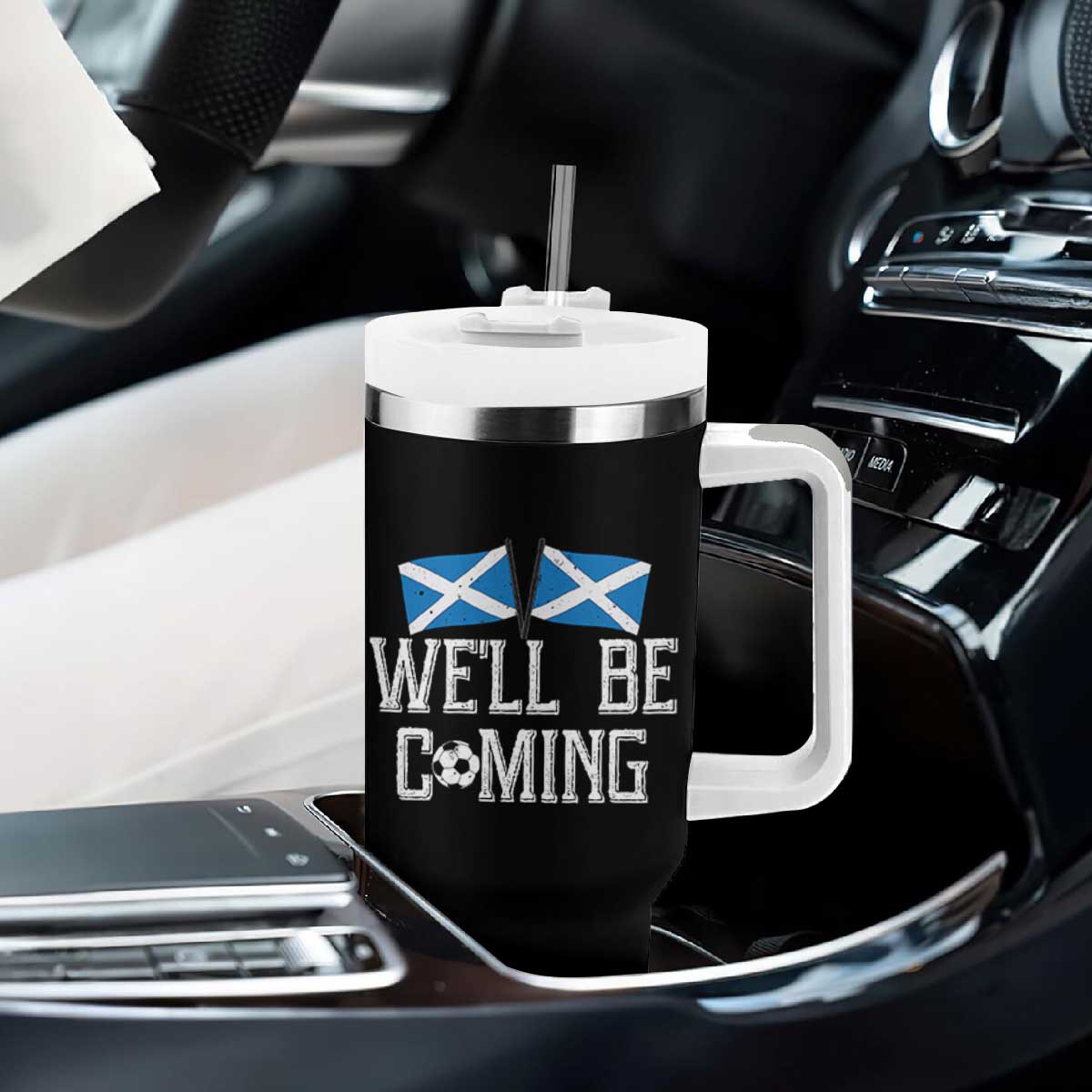 We'll Be Coming Scottish Pride Tumbler With Handle Patriotic Scotland Flag Football Fans TS02 Print Your Wear