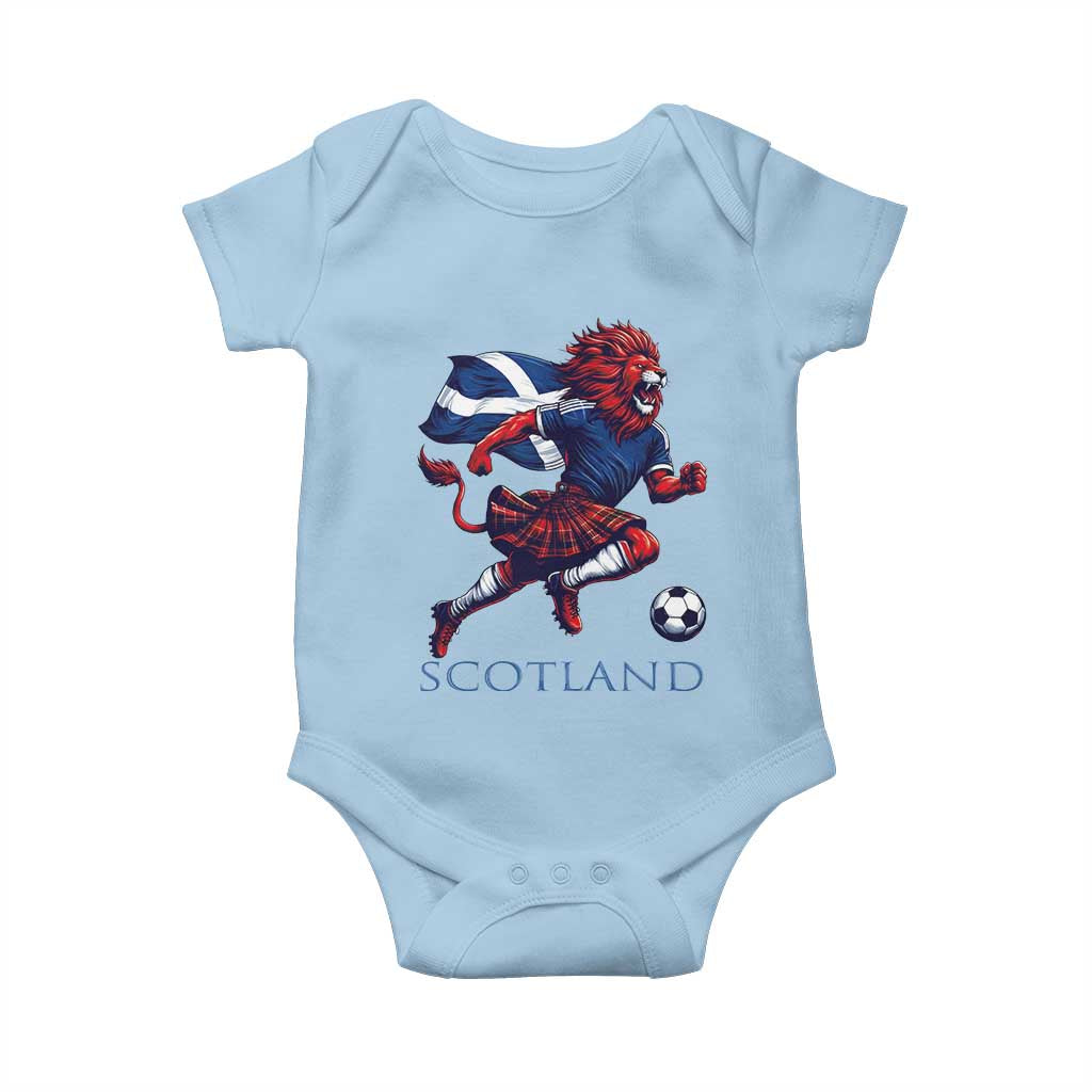 Scottish Lion Football Baby Onesie Brave Lion in Kilt with Flag Cape Pride TS02 Light Blue Print Your Wear