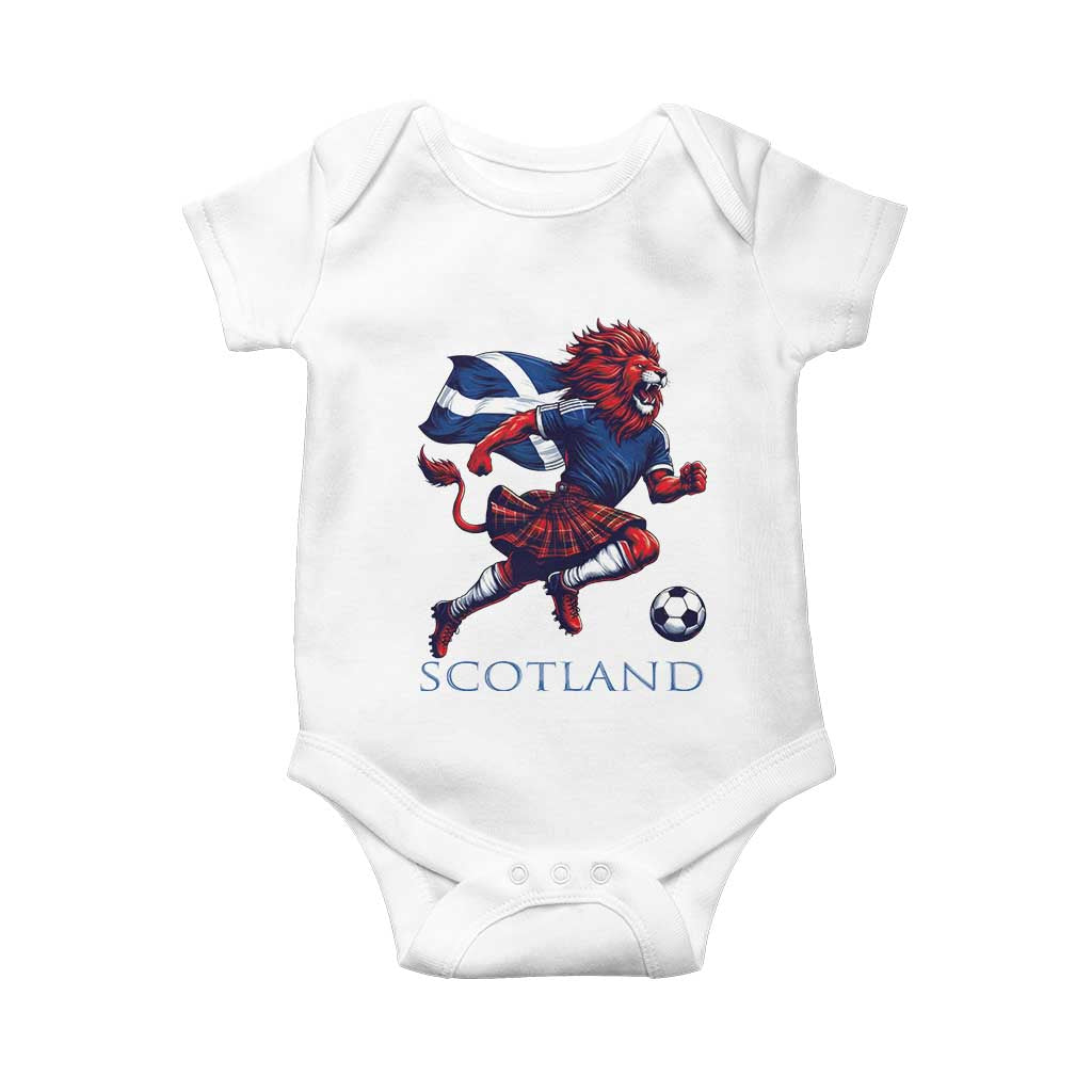 Scottish Lion Football Baby Onesie Brave Lion in Kilt with Flag Cape Pride TS02 White Print Your Wear
