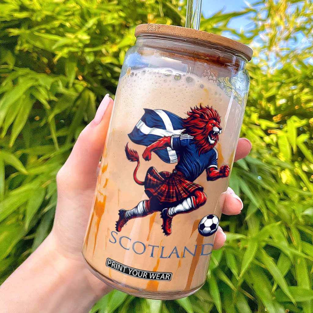 Scottish Lion Football Glass Can Brave Lion in Kilt with Flag Cape Pride TS02 White Print Your Wear