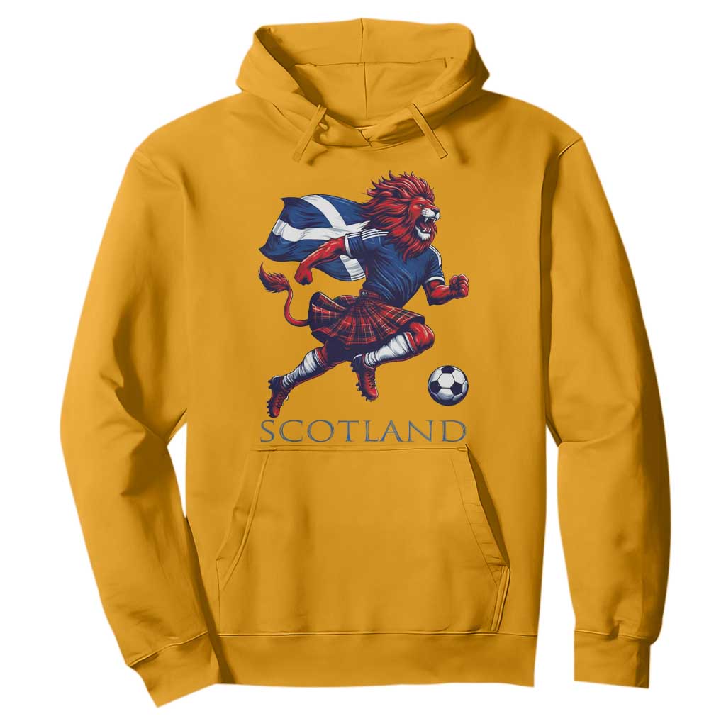 Scottish Lion Football Hoodie Brave Lion in Kilt with Flag Cape Pride TS02 Gold Print Your Wear