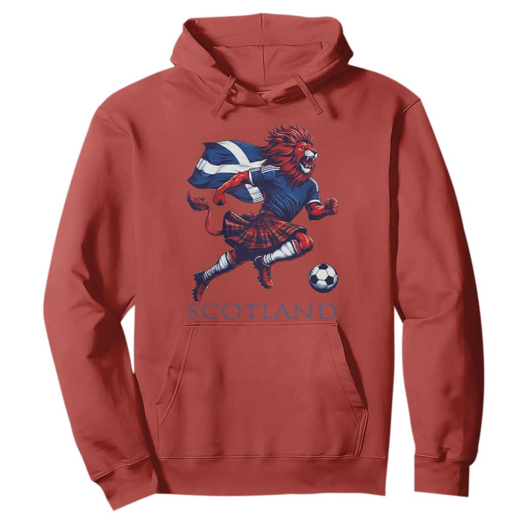 Scottish Lion Football Hoodie Brave Lion in Kilt with Flag Cape Pride TS02 Red Print Your Wear