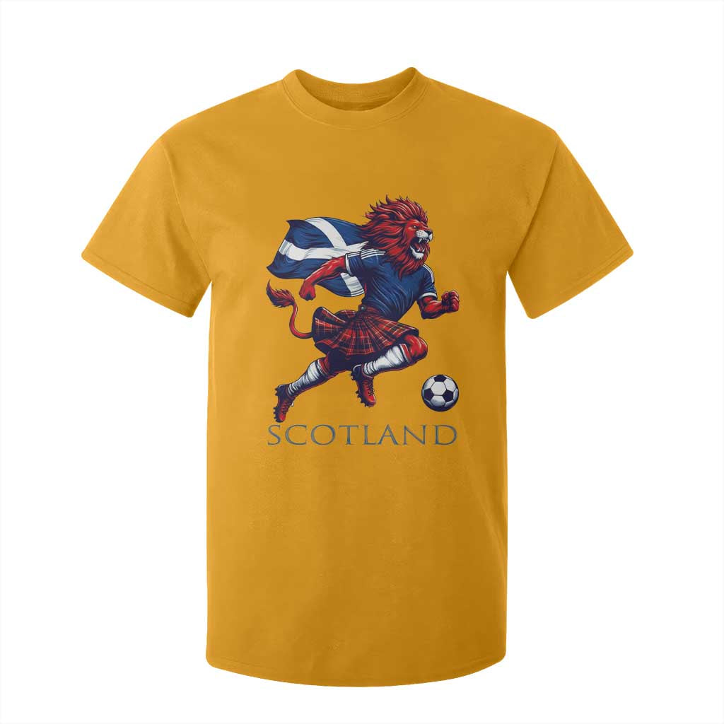 Scottish Lion Football T Shirt For Kid Brave Lion in Kilt with Flag Cape Pride TS02 Gold Print Your Wear