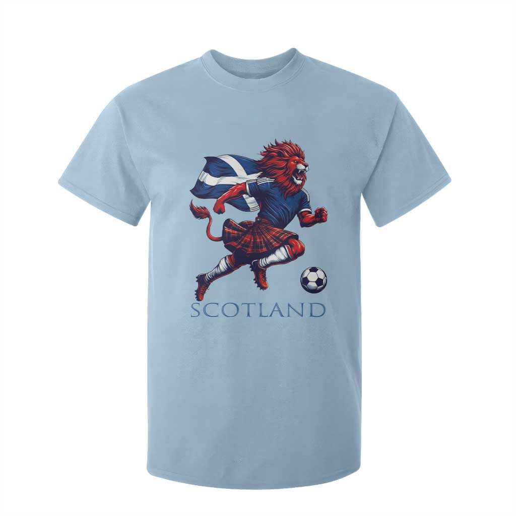 Scottish Lion Football T Shirt For Kid Brave Lion in Kilt with Flag Cape Pride TS02 Light Blue Print Your Wear