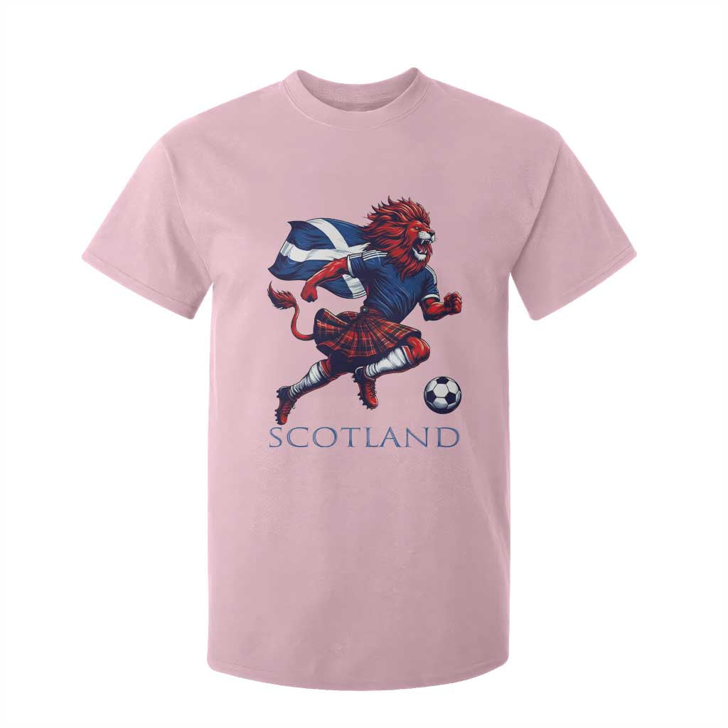 Scottish Lion Football T Shirt For Kid Brave Lion in Kilt with Flag Cape Pride TS02 Light Pink Print Your Wear
