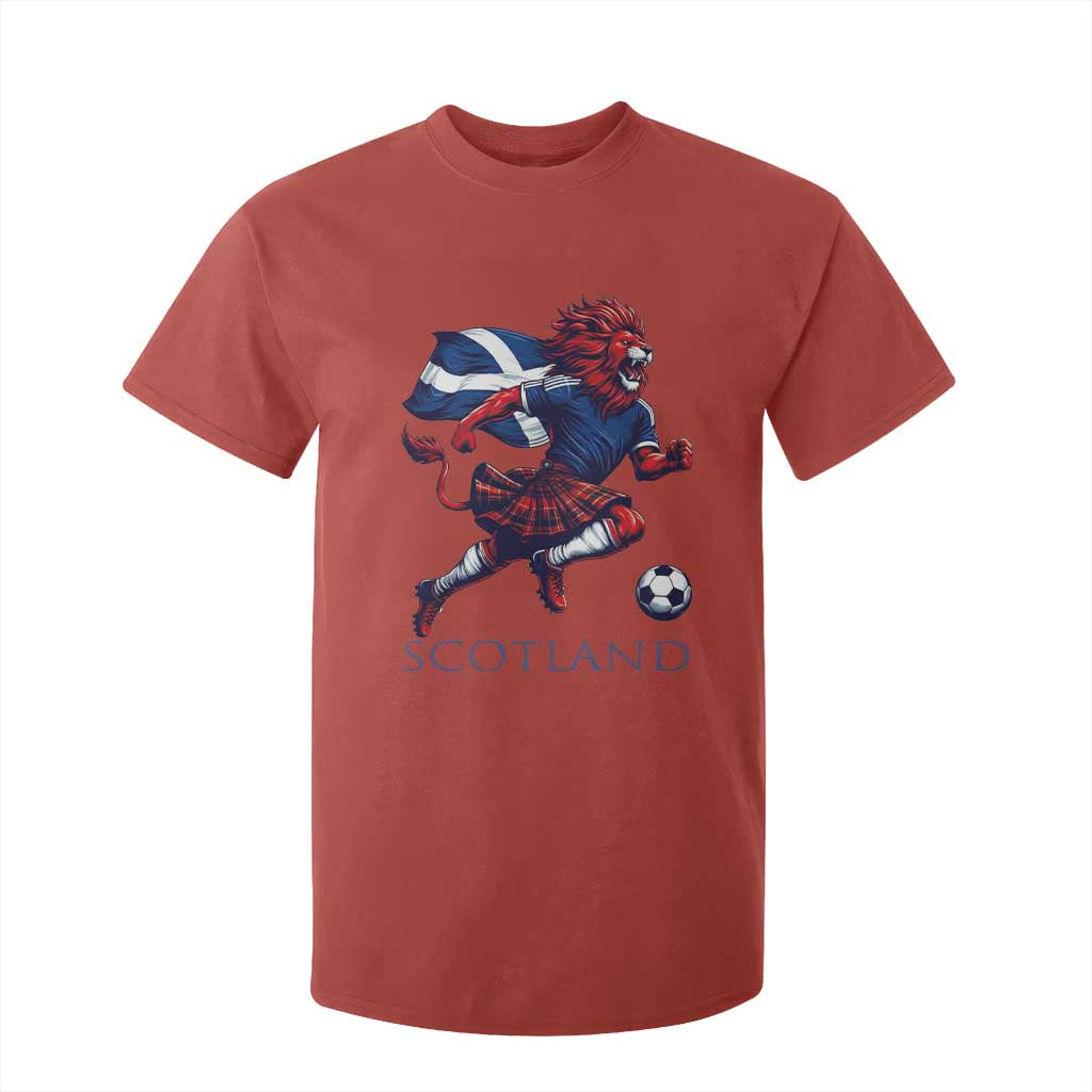 Scottish Lion Football T Shirt For Kid Brave Lion in Kilt with Flag Cape Pride TS02 Red Print Your Wear