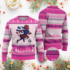 Scottish Lion Football Ugly Christmas Sweater Brave Lion in Kilt with Flag Cape Pride TS02 Hot Pink Print Your Wear