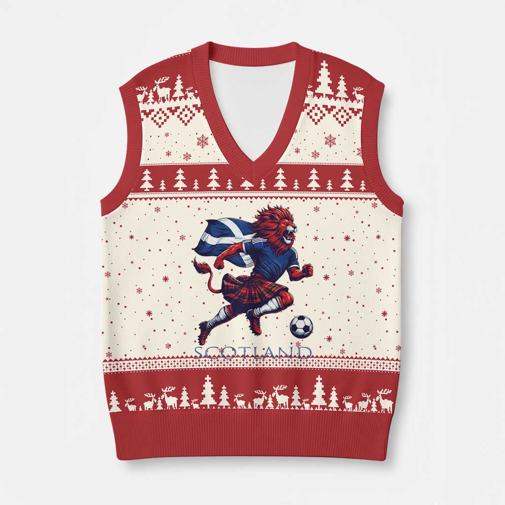 Scottish Lion Football V-Neck Knit Sweater Vest Brave Lion in Kilt with Flag Cape Pride TS02 Beige Red Print Your Wear