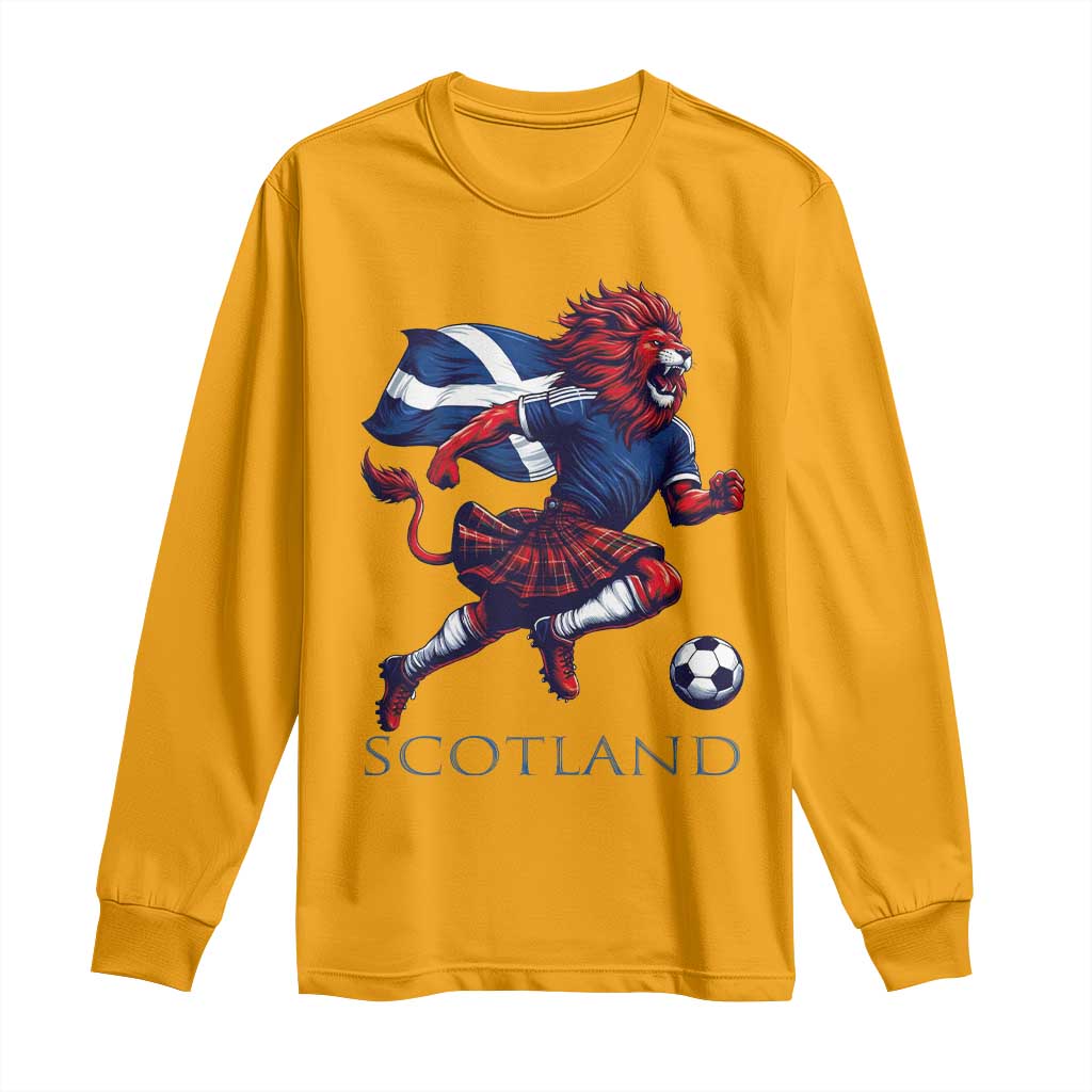 Scottish Lion Football Long Sleeve Shirt Brave Lion in Kilt with Flag Cape Pride TS02 Gold Print Your Wear