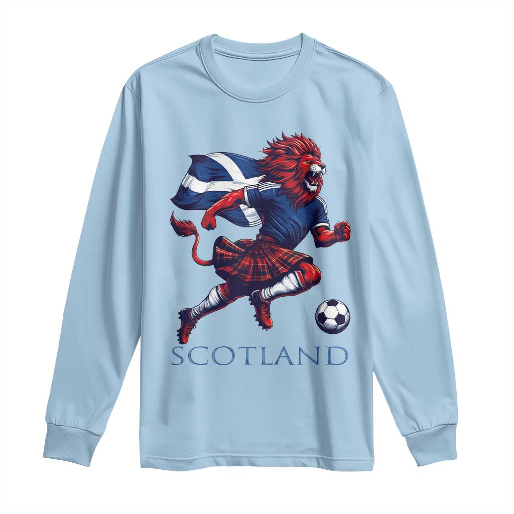 Scottish Lion Football Long Sleeve Shirt Brave Lion in Kilt with Flag Cape Pride TS02 Light Blue Print Your Wear
