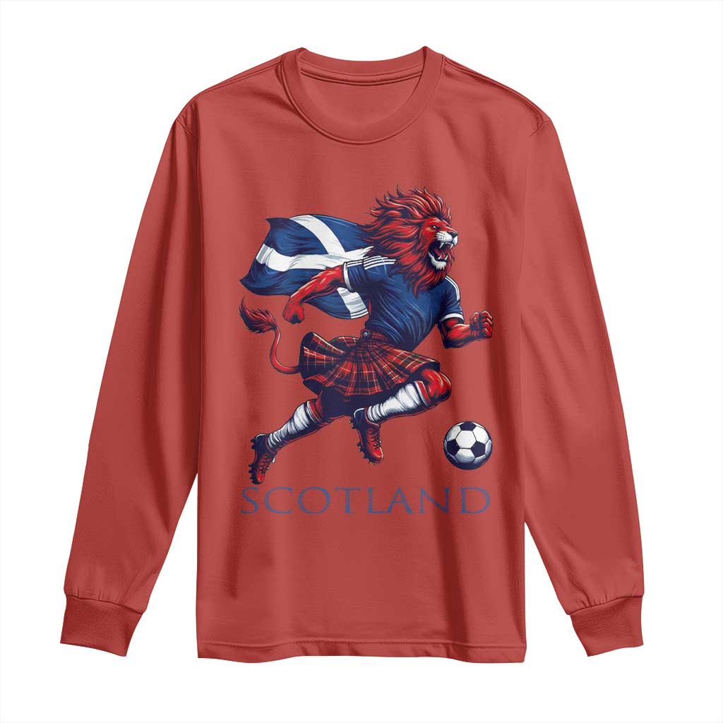 Scottish Lion Football Long Sleeve Shirt Brave Lion in Kilt with Flag Cape Pride TS02 Red Print Your Wear
