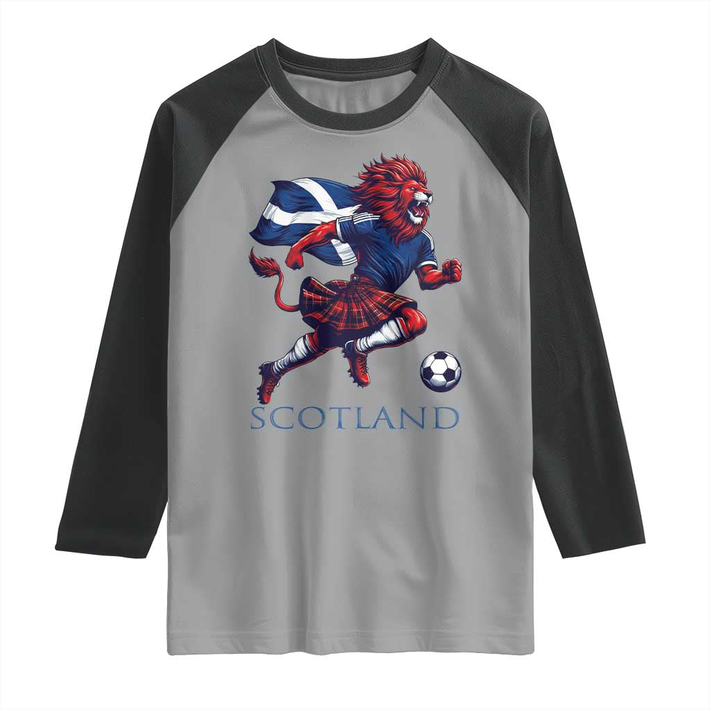 Scottish Lion Football Raglan Shirt Brave Lion in Kilt with Flag Cape Pride TS02 Sport Gray Black Print Your Wear