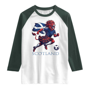 Scottish Lion Football Raglan Shirt Brave Lion in Kilt with Flag Cape Pride TS02 White Dark Forest Green Print Your Wear