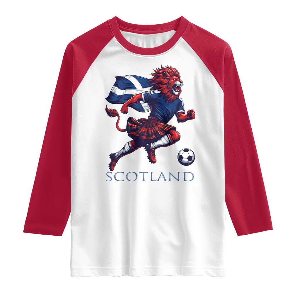 Scottish Lion Football Raglan Shirt Brave Lion in Kilt with Flag Cape Pride TS02 White Red Print Your Wear