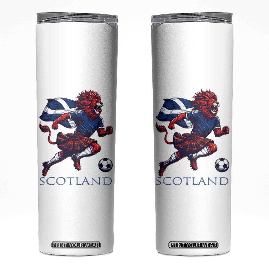 Scottish Lion Football Skinny Tumbler Brave Lion in Kilt with Flag Cape Pride TS02 White Print Your Wear