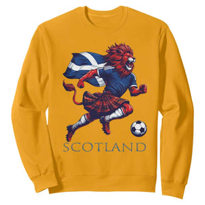 Scottish Lion Football Sweatshirt Brave Lion in Kilt with Flag Cape Pride TS02 Gold Print Your Wear