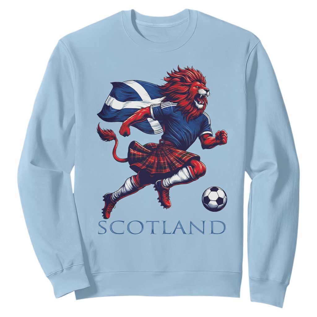 Scottish Lion Football Sweatshirt Brave Lion in Kilt with Flag Cape Pride TS02 Light Blue Print Your Wear