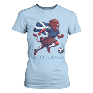 Scottish Lion Football T Shirt For Women Brave Lion in Kilt with Flag Cape Pride TS02 Light Blue Print Your Wear