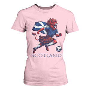 Scottish Lion Football T Shirt For Women Brave Lion in Kilt with Flag Cape Pride TS02 Light Pink Print Your Wear