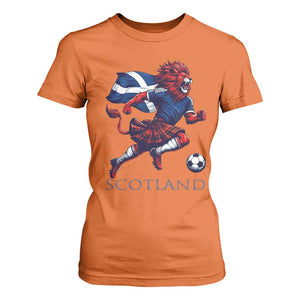 Scottish Lion Football T Shirt For Women Brave Lion in Kilt with Flag Cape Pride TS02 Orange Print Your Wear