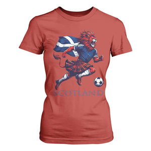 Scottish Lion Football T Shirt For Women Brave Lion in Kilt with Flag Cape Pride TS02 Red Print Your Wear