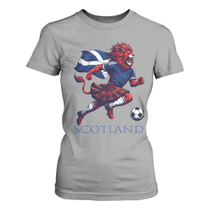 Scottish Lion Football T Shirt For Women Brave Lion in Kilt with Flag Cape Pride TS02 Sport Gray Print Your Wear