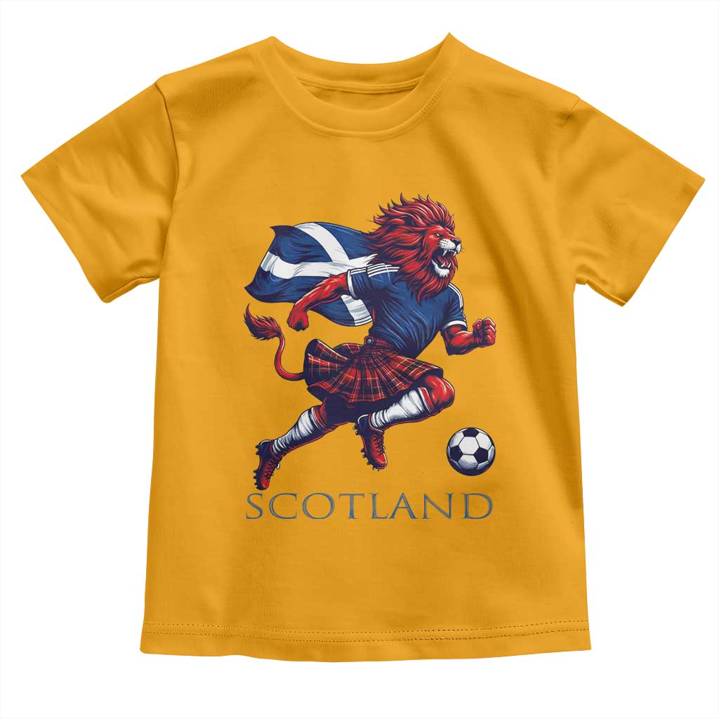 Scottish Lion Football Toddler T Shirt Brave Lion in Kilt with Flag Cape Pride TS02 Gold Print Your Wear