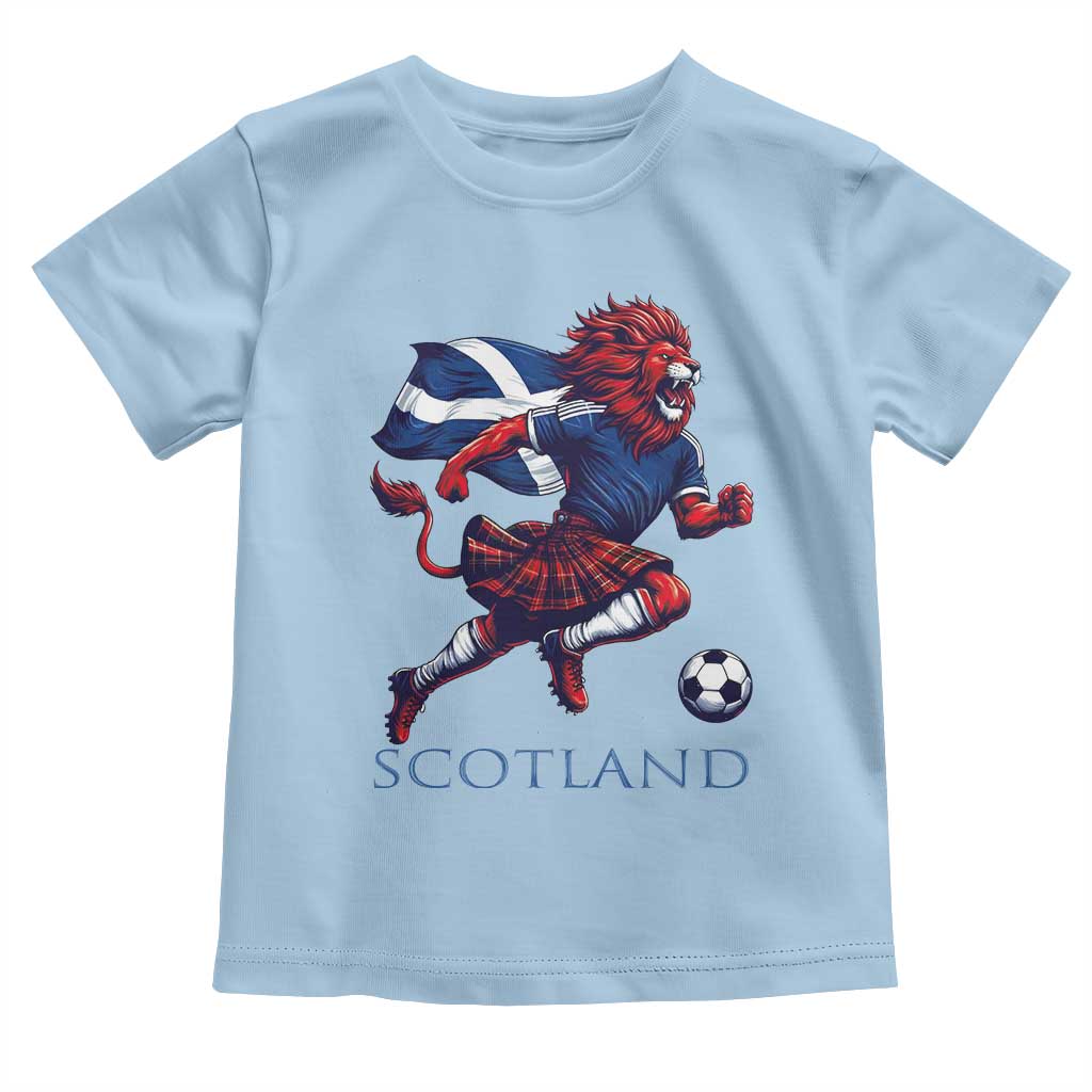 Scottish Lion Football Toddler T Shirt Brave Lion in Kilt with Flag Cape Pride TS02 Light Blue Print Your Wear