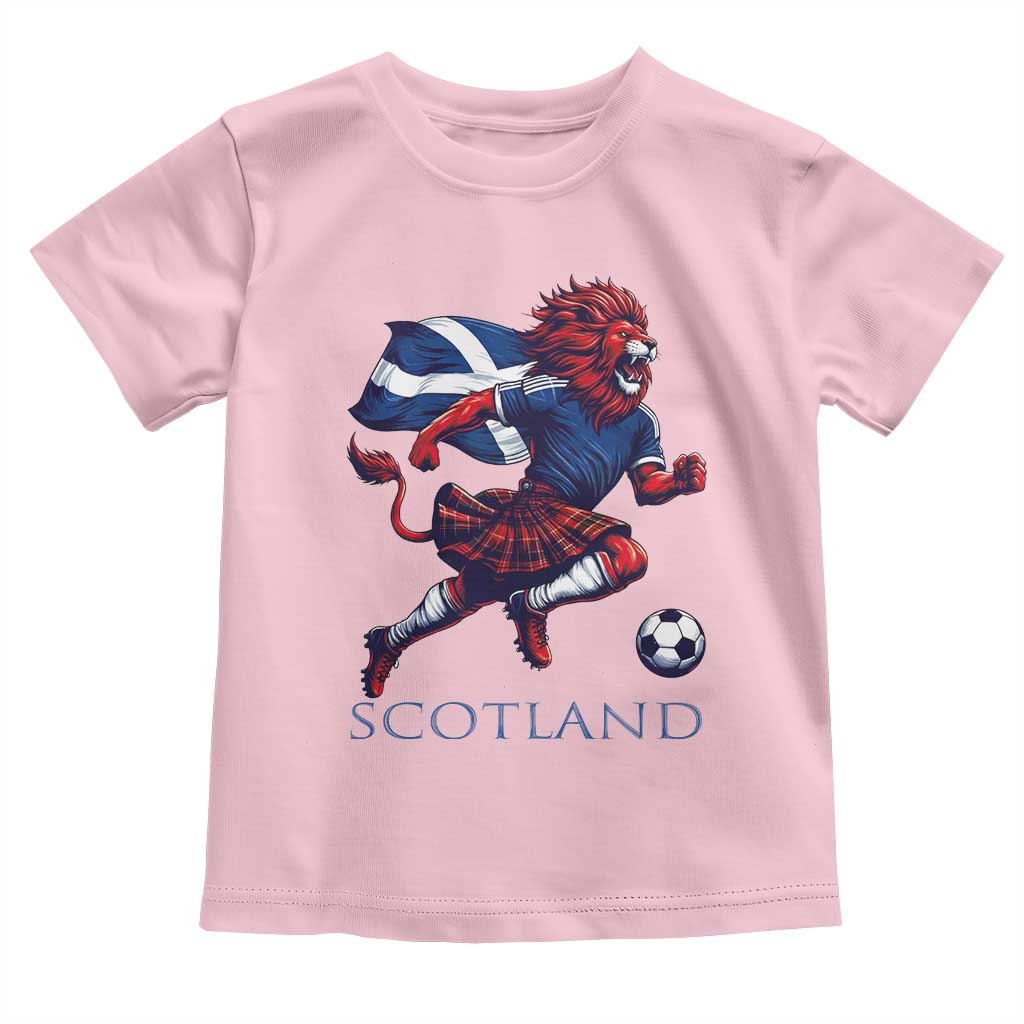 Scottish Lion Football Toddler T Shirt Brave Lion in Kilt with Flag Cape Pride TS02 Light Pink Print Your Wear