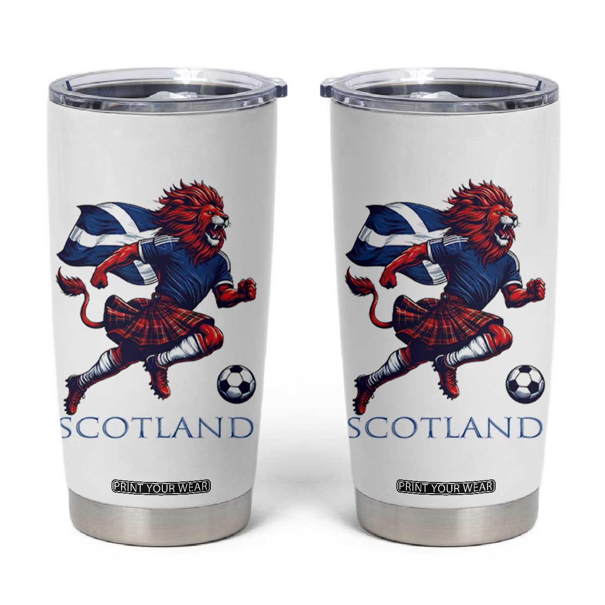 Scottish Lion Football Tumbler Cup Brave Lion in Kilt with Flag Cape Pride TS02 White Print Your Wear