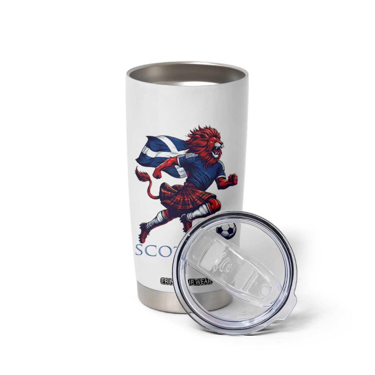 Scottish Lion Football Tumbler Cup Brave Lion in Kilt with Flag Cape Pride TS02 Print Your Wear