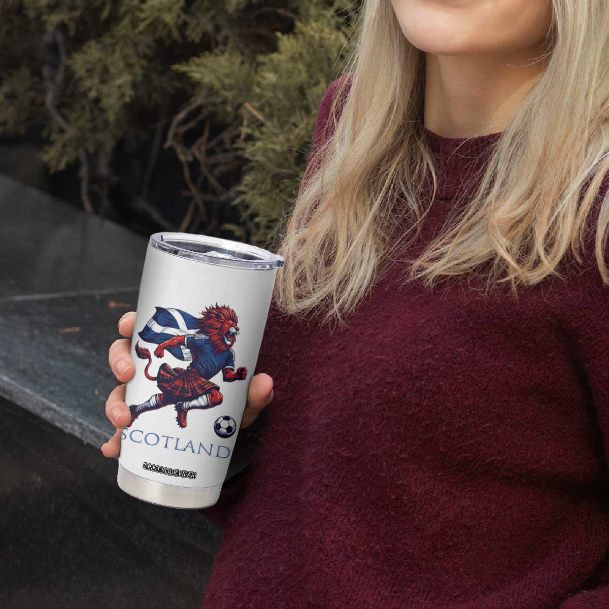 Scottish Lion Football Tumbler Cup Brave Lion in Kilt with Flag Cape Pride TS02 Print Your Wear