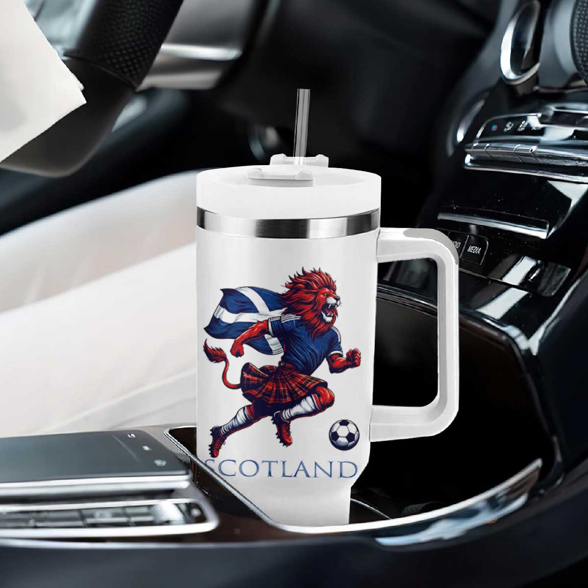 Scottish Lion Football Tumbler With Handle Brave Lion in Kilt with Flag Cape Pride TS02 Print Your Wear