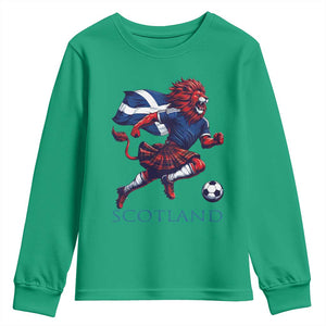 Scottish Lion Football Youth Sweatshirt Brave Lion in Kilt with Flag Cape Pride TS02 Irish Green Print Your Wear