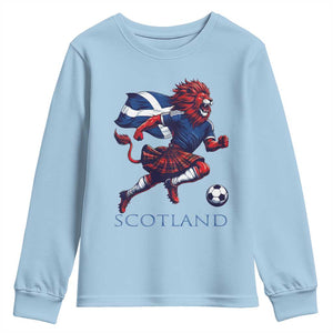 Scottish Lion Football Youth Sweatshirt Brave Lion in Kilt with Flag Cape Pride TS02 Light Blue Print Your Wear