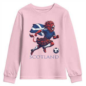 Scottish Lion Football Youth Sweatshirt Brave Lion in Kilt with Flag Cape Pride TS02 Light Pink Print Your Wear