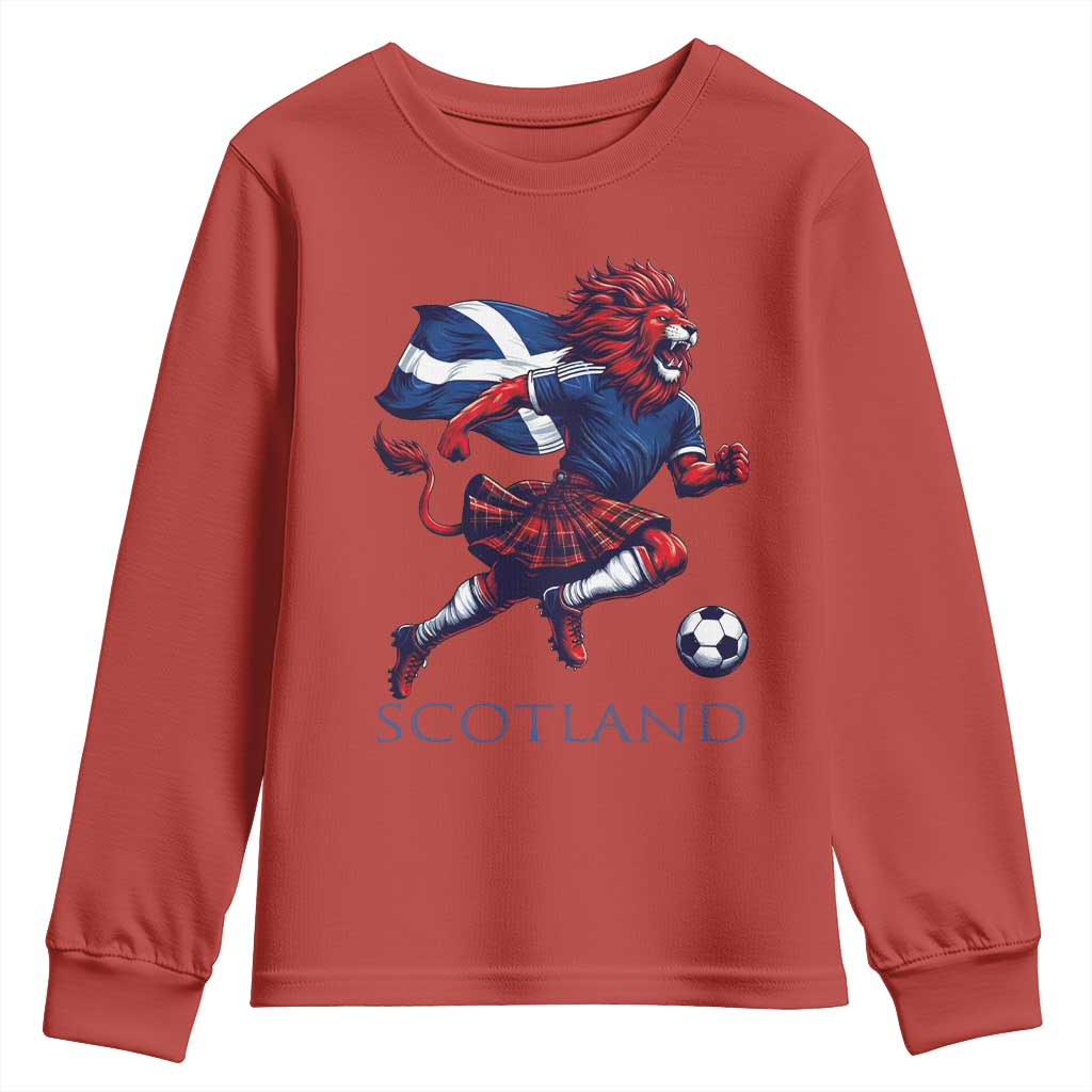 Scottish Lion Football Youth Sweatshirt Brave Lion in Kilt with Flag Cape Pride TS02 Red Print Your Wear