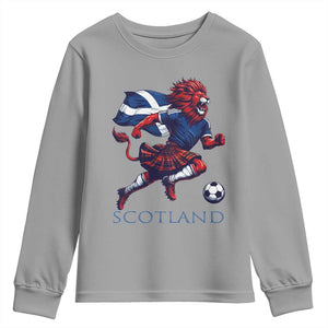 Scottish Lion Football Youth Sweatshirt Brave Lion in Kilt with Flag Cape Pride TS02 Sport Gray Print Your Wear