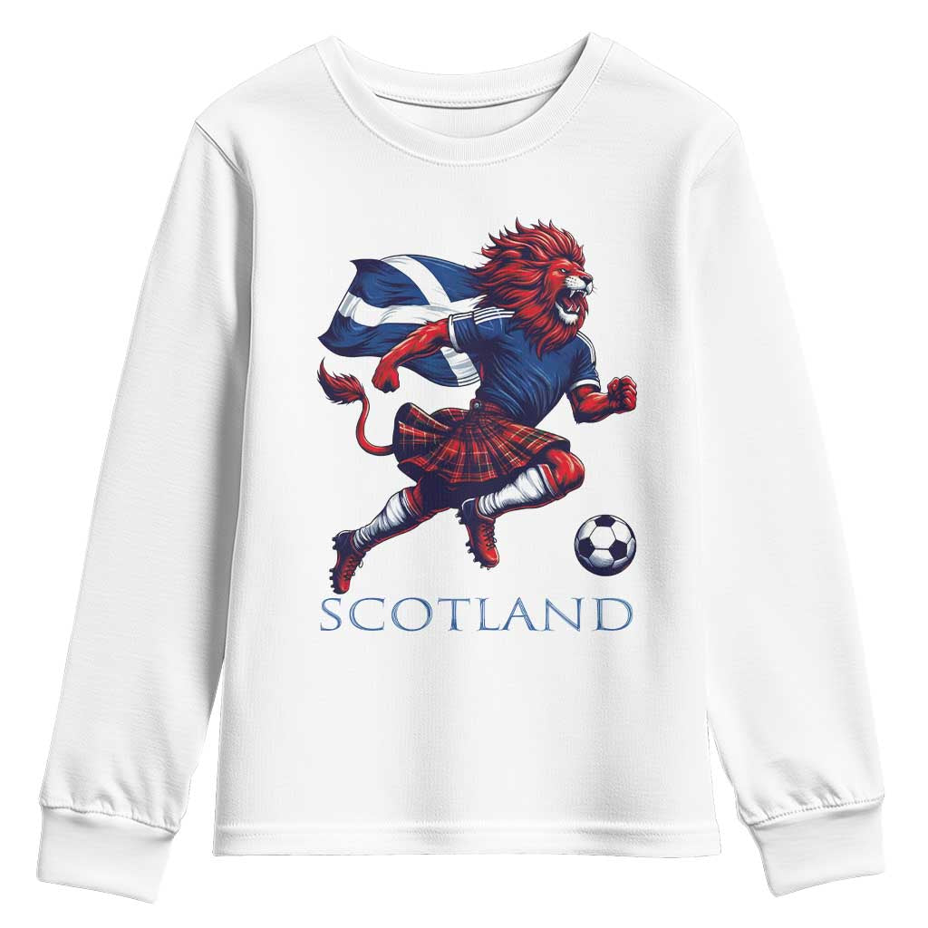 Scottish Lion Football Youth Sweatshirt Brave Lion in Kilt with Flag Cape Pride TS02 White Print Your Wear