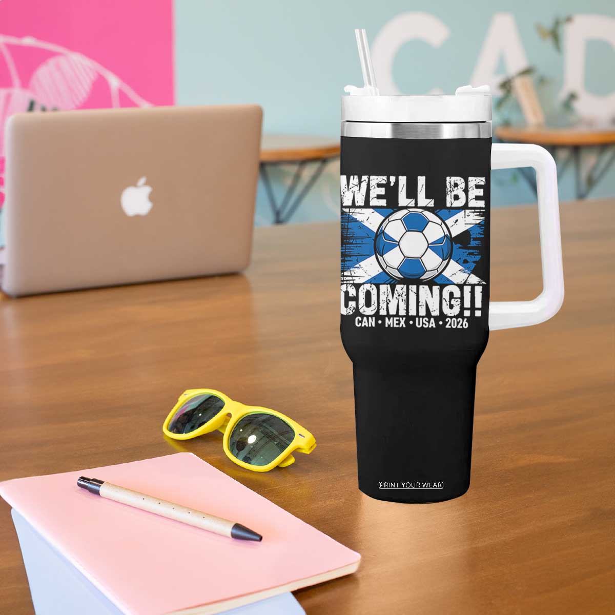 Well Be Coming Soccer Tumbler With Handle Scotland Flag Pride Football Fans TS02 Print Your Wear