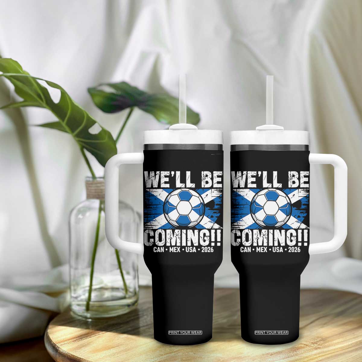Well Be Coming Soccer Tumbler With Handle Scotland Flag Pride Football Fans TS02 Print Your Wear