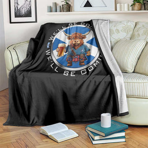 Funny Highland Cow in Kilt Drinking Throw Blanket We'll Be Coming Scottish Pride Football Fans TS02 Print Your Wear