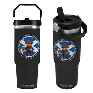 Funny Highland Cow in Kilt Drinking Flip Straw Tumbler We'll Be Coming Scottish Pride Football Fans TS02 One Size: 30 oz Black Print Your Wear