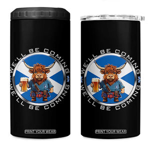 Funny Highland Cow in Kilt Drinking 4 in 1 Can Cooler Tumbler We'll Be Coming Scottish Pride Football Fans TS02 One Size: 16 oz Black Print Your Wear