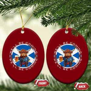 Funny Highland Cow in Kilt Drinking Ceramic Ornament We'll Be Coming Scottish Pride Football Fans TS02 Print Your Wear