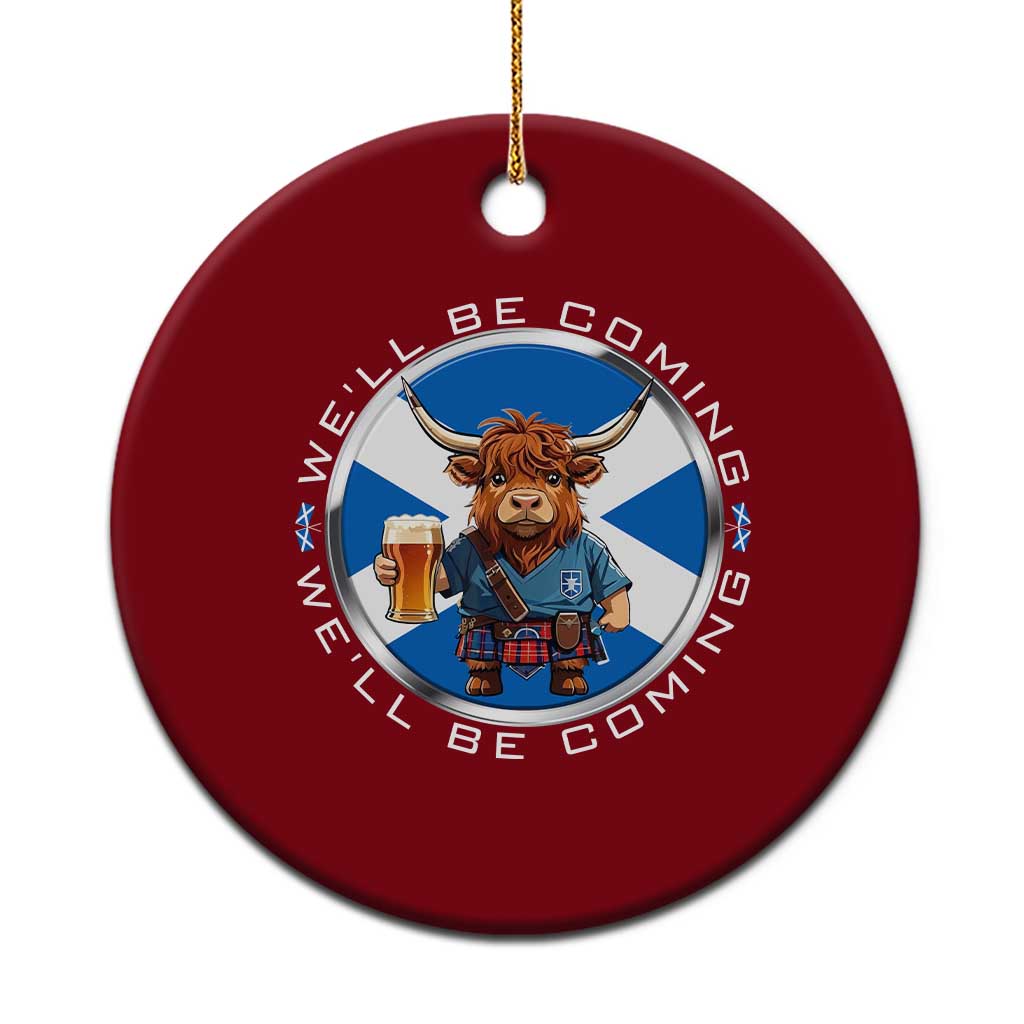 Funny Highland Cow in Kilt Drinking Ceramic Ornament We'll Be Coming Scottish Pride Football Fans TS02 1pc Red Print Your Wear
