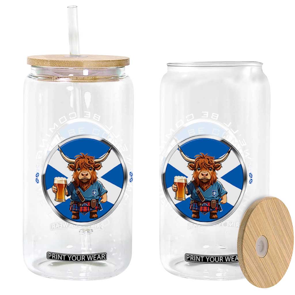 Funny Highland Cow in Kilt Drinking Glass Can We'll Be Coming Scottish Pride Football Fans TS02 Print Your Wear