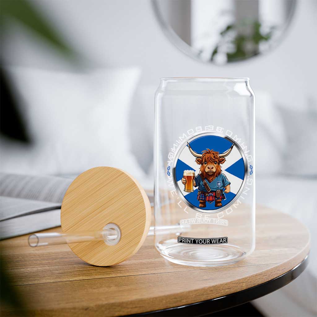 Funny Highland Cow in Kilt Drinking Glass Can We'll Be Coming Scottish Pride Football Fans TS02 Print Your Wear